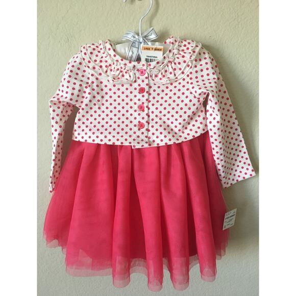 First Impressions Pink Polka Dot Mesh Layer Lined Toddler Dress Set Size 12M